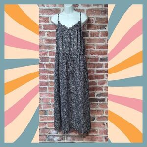 Universal Thread Smocked Midi Sundress XXL Black Cream Ruffle Neck Sleeveless